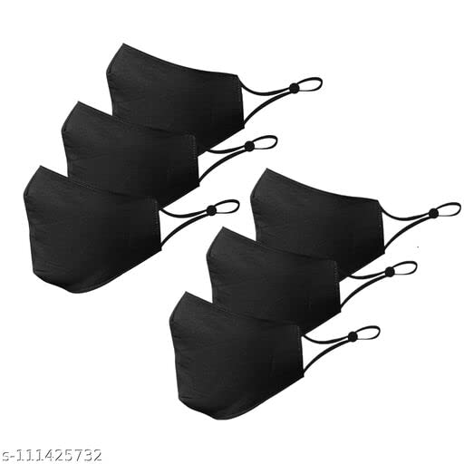 Home Ease.Cotton Linen Reusable Adjustable 3 Layered Unisex Face Masks (Jade Black - Pack of 5)-image-41