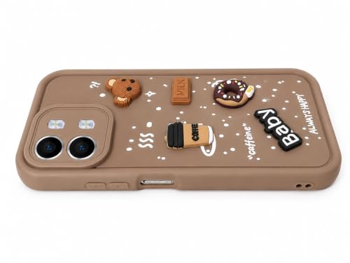 Image of Bintage Cute Fun Taddy Cartoon 3D Ball Bear Milk Cake Coffee Silicon Case Full Body & Camera Protection Back Cover Compatible for Oppo K14 5G - Brown
