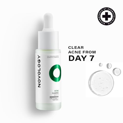 Image of Novology Acne Clearing Serum with Thymol and Terpineol | Face Serum For Acne, Whiteheads, Blackheads | Non-sticky, Non-Irritating, Non-Comedogenic| For Oily, Acne Prone Skin | 28 ML