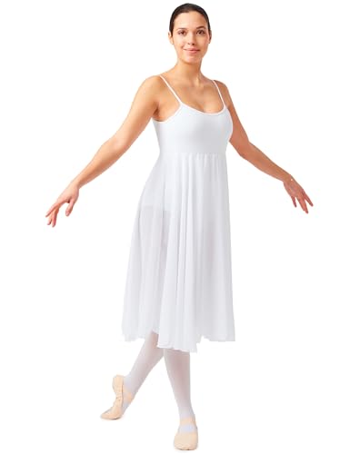 tanzmuster Tanzkleid Damen - Adelina - Baumwolle - Weiß 36 - Ballett Trikot mit langem Chiffon Rock - Ballettkleidung für Erwachsene