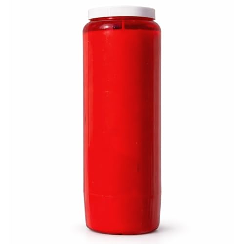 Horeca Candles - Set da 20 Ceri Votivi a Olio Vegetale n.9 - Durata 9 Giorni (216 Ore) - Rosse - Lumini Cimitero Antigoccia in Contenitore - Candele Novena Tombali Senza Profumo