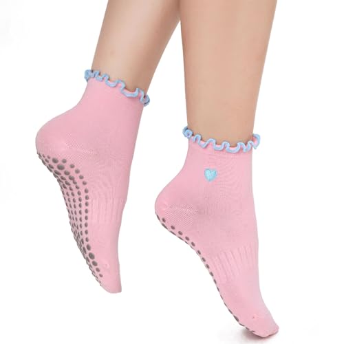 Image of Soxbang 3 /6 Pairs Cute Pilates Socks with Grips,Yoga Socks Barre Sock Non Slip Grip Embroidery for Barre Ballet Workout