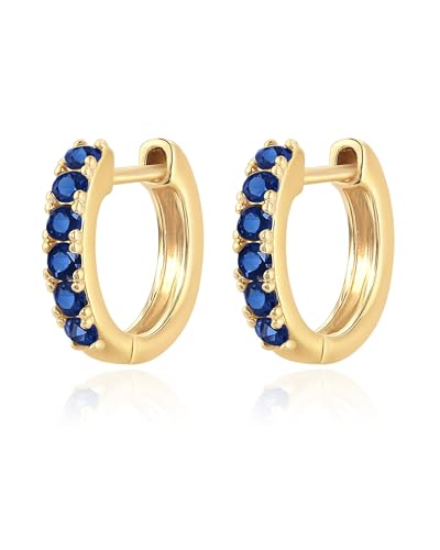 Tiny Blue Sapphire Gold Huggie Earrings for Women, Hypoallergenic 14K Gold Plated Small Blue Cubic Zirconia Hoop Earrings Cuff for Women Jewelry Gifts2
