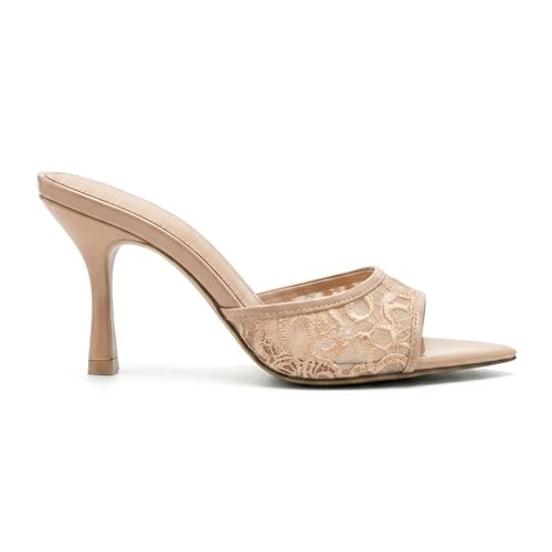 Image of Riekhany High Heel Mules for Women Slip On Open Pointed Toe Classy Patent Leather Stiletto Pumps Formal Slingback Mule Sandals Dress Walking Shoes