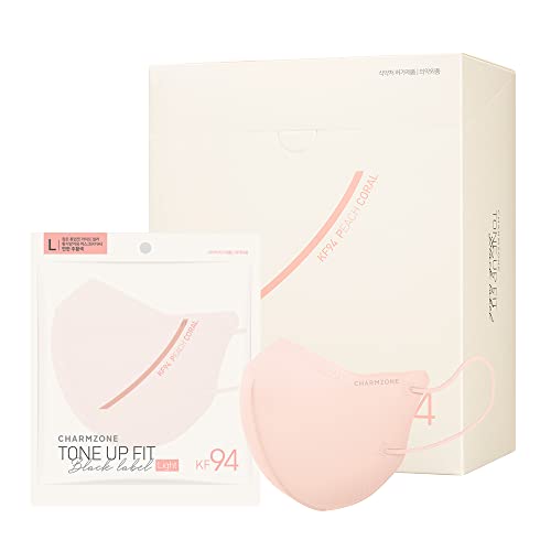Charmzone Tone Up Fit Black Label Light Kf94, Multicolor Disposable Mask 3Ply 25Ea, Coral/Beige/White/Black/Gray, S/M/L (Large, Peach Coral) #TOP11