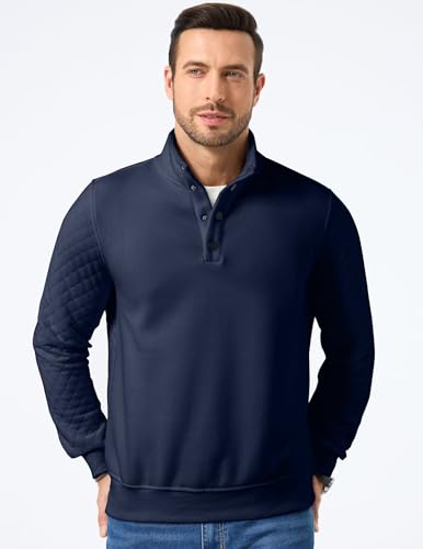 Quilted Sweatshirts for Men Quarter Button Pullover Sweater Casual Mock Neck Thermal Fleece Pullover Sweatshirt3