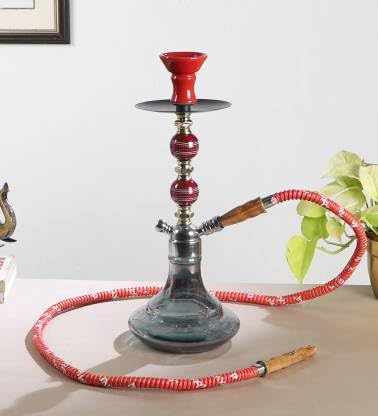 MAHISON LIFESTYLE Premium Designer Leather Ball Shape 17 inch Crystal, Iron Sheesha (Black, Red)