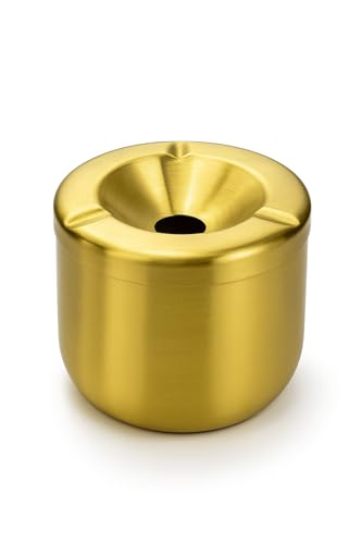 Gold Metal Kapaklı Küllük, Portatif ve Modern Tasarım Kül Tablası, Lüks Altın Rengi Masaüstü Kül Tepsisi, Araç için Uygun Rüzgar Geçirmez Küllük, Kolay Temizlenir Dış Mekan Küllüğü