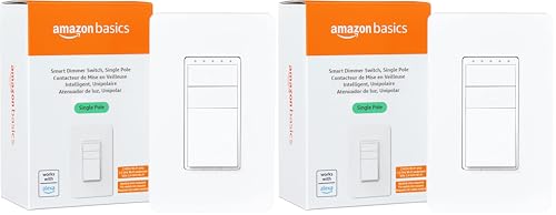 Image of Amazon Basics Smart Dimmer Switch, Single Pole, Compatible with Alexa Only, Voice Control, 2.4 GHz Wi-Fi, No Hub Required, Neutral Wire Required, White (Pack of 2)