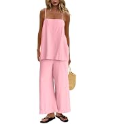 UNIANKIYA 2 Piece Sets for Women Summer Spaghetti Strap Tops and Linen Pants with Pockets Beach V...