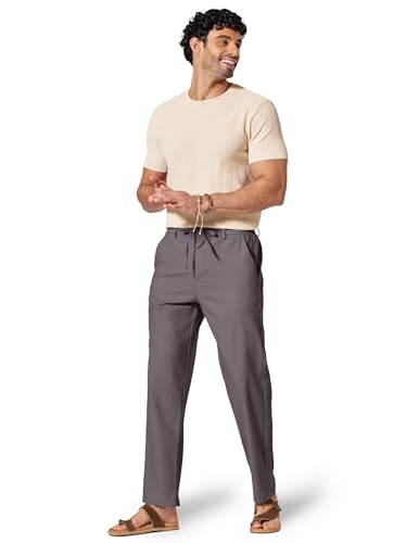 Image of COOFANDY Men's Cotton Linen Pants Casual Drawstring Dress Pants Beach Summer Lightweight Trousers Dark Grey