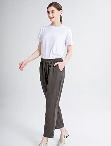 Mordenmiss Women's Linen Ankle Pants Capris Cropped Tapered Trousers With Pockets (Xl,Gray) #TOP2