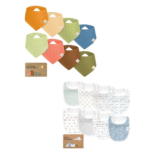 KeaBabies 8-Pack Muslin Baby Bibs for Boys, Girls and 8-Pack Baby Bibs - Muslin Bandana Scarf for Kids, Infant, Boys & Girls - Soft, Absorbent Drool Catcher for Teething & Drooling Toddler