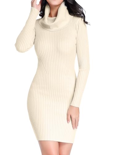Image of v28 Sweater Dress for Women Ribbed Knit Fitted midi Sexy Fall Winter Bodycon Cowl Neck Dresses