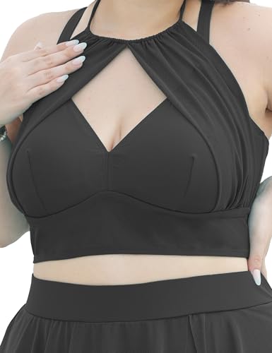 Women Plus Size Bikini Top Modest Flowy Mesh Halter Swim Tops Push Up Bathing Suit Top Only 20252