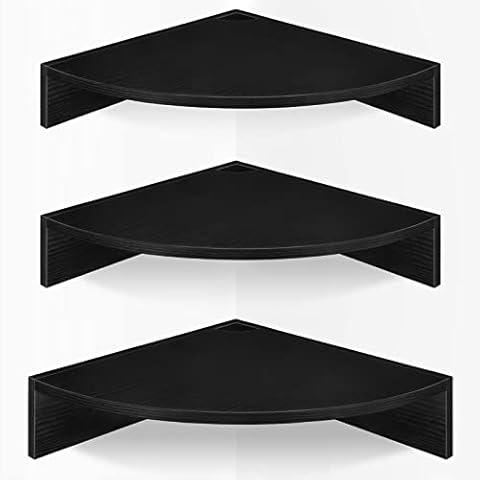 Homode Corner Floating Shelves, Set of 3 Corner Shelves Wall Mounted with Cable Hole, 3 Tier Wooden Hanging Corner Storage Shelf for Bedroom, Living Room, Kitchen, Black Cover