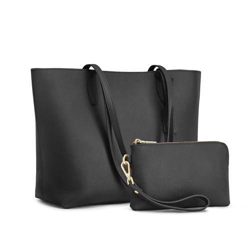 Kattee Leather Tote Bags for Women Shoulder Purses and Handbags Travel Work Bags with Wristlet Wallet 2-in-1