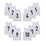 LTHYTY 12 Pack(1-12) Numbered Jerseys/Soccer Bibs/Scrimmage Pinnies/Team Training Vest for Adult Youth Kids.(S, White)