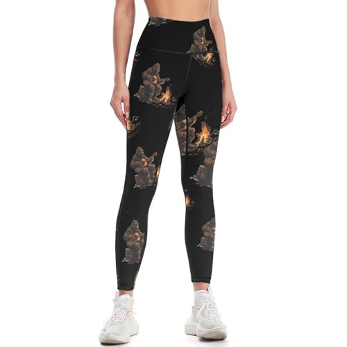Image of Bigfoot Playing Guitar By Campfire High Waisted Leggings for Women Slim Tummy Control Yoga Pants Butt Lift Gym Cycling Pants L
