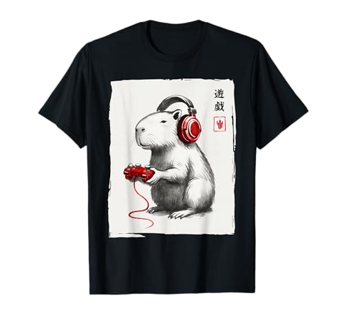 Gamer Japanese Art Men Women Teens Kids Funny Capybara T-Shirt