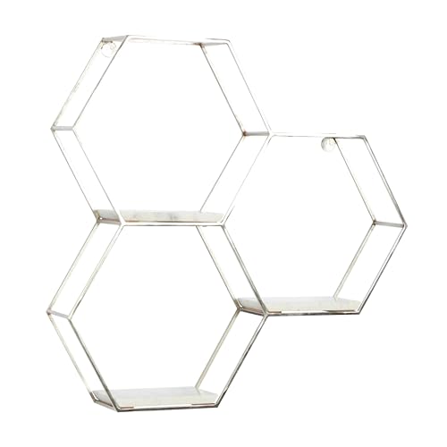 Deco 79 Metal Geometric Wall Shelf Hexagon with 3 Marble