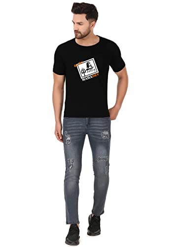 Image of prabhu bhakti Mahadev Image with Text Graphic Printed Tshirts Shiva Mahadev Tshirts Cotton Round Neck Half Sleeve Black T-Shirt for Men Boys Trendy Mahadev Tshirts