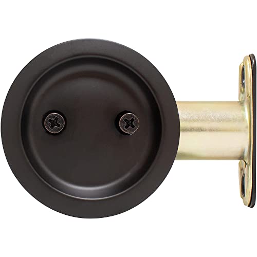 Round Pocket Door Lock, Passage (Hall/Closet) Latch, 2-3/8" Backset, Rcl, Matte Black By Stone Harbor Hardware #TOP3