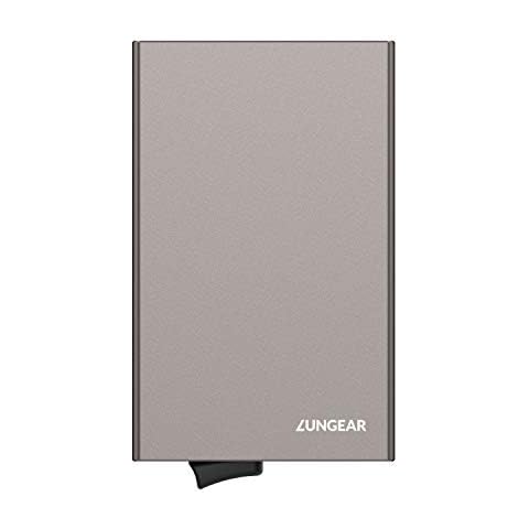 LUNGEAR Credit Card Holder RFID Blocking, Slim Metal Card Case Anti Scan Minimalist Pop-up Card Wallet for 5 Cards, Grey Cover