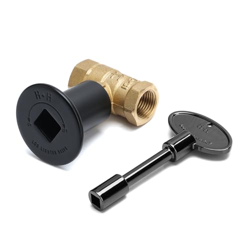 Skyflame 1/2 Inch Straight Gas Key Valve Kit for Fire Pit Fireplace with Flange and 3 Inches Key Flat Black
