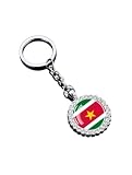 PELTGOAL World Seven Continents Most Country Nation Flag Key Chain Alloy Keychain Surrounding with Rhinestones Key Ring (Green Suriname)