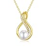 14K Yellow Gold Pearl Necklace for Women Girls, Real Gold Pearl Pendant Necklace Mother’s Day Pearl Jewelry for Mom…