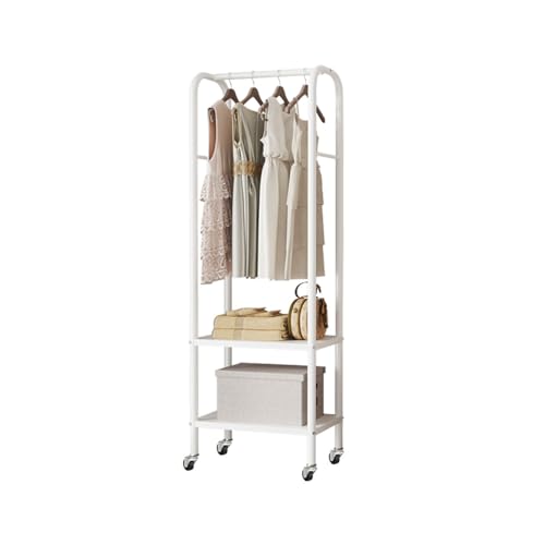 Uptyia Burro ropa con ruedas,Burro Ropa Resistente,Armario Ropero,Perchero de Ropa de Metal con 2 Capas,Blanco,49 * 33 * 176cm (Blanco)