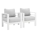 Wisteria Lane 2 Pieces Patio Furniture Aluminum Armchair, All-Weather Outdoor Single Sofa, White Met