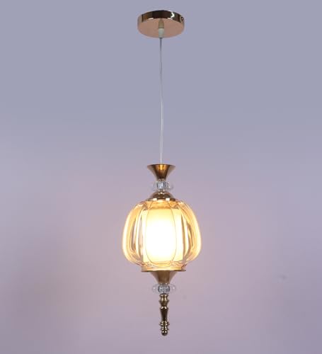 Image of ELIANTE Modern Glass Hanging Light for Living Room & Dining Area | Metal Ceiling Lamp with Elegant Glass Shade | 3 Years Warranty | Free Bulb (Belluno)