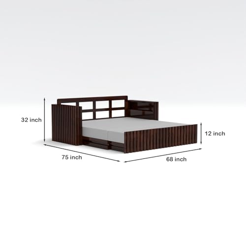 Image of Kunjal Furniture Solid Sheesham Wood Sofa Cum Bed with Storage for Living Room | Natural Finish | 3-Seater Convertible Sofa Bed | Handmade Wooden Furniture (Walnut, American)