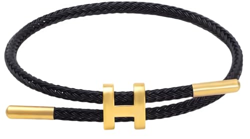 OSIRIDEH2 Bracelet with Adjustable Design Polished H Shape Buckle, Bracelets for Women, 18k Gold-plated Buckle Design Titanium Steel Wire Rope Women's Gift Jewelry (Black Gold)
