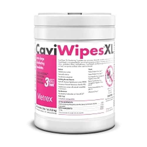 Image of Metrex CaviWipes XL Disinfecting Towelettes – Disinfecting Wipes for Surfaces & Fixtures in Healthcare Facilities, Pre-Saturated with CaviCide – 9" x 12", 65 X-Large Wipes per Canister (Pack of 1)