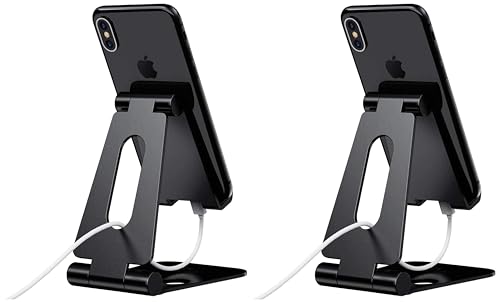 Image of Elv Aluminum Adjustable Mobile Phone Foldable Tabletop Stand Dock Mount for All Smartphones, Tabs, Kindle, iPad (Black) (Pack of 2)