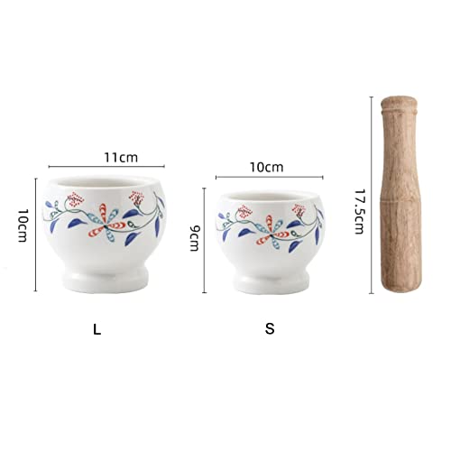 Mortar And Pestle Porcelain Mortar And Pestle Pill Crusher, Spice Grinder, Herb Bowl, Pesto Powder, Quality Porcelain With Floral Pattern, White Grinder Spice Herb Grinder (Size : L) #TOP1