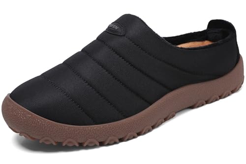 UBFEN Mens Womens Winter Warm Slippers with Fuzzy Plush Lining Slip on House Shoes Indoor Outdoor Anti-Skid Rubber Sole