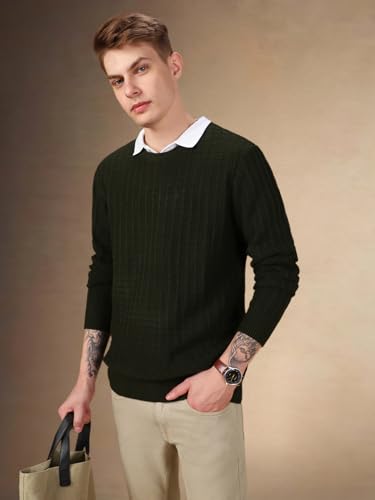 Image of Dennis Lingo Men Solid Acrylic Regular Fit Full Sleeves Pullover Sweater