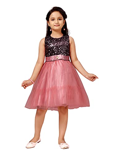 Image of MUHURATAM Girl's Net Fit and Flare Knee-Length Dress