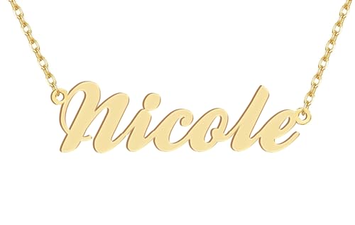 Dancing Wolf 18k Gold Plated Nicole Name Necklace Stainless Steel Nameplate Necklaces Jewelry for Womens Moms