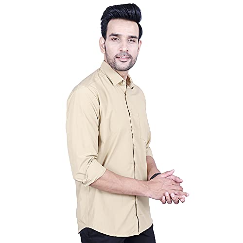Image of Men's Cotton Solid Slim Fit Casual Spread Collar Shirt