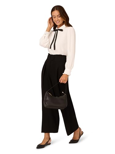 Image of Adrianna Papell Women's Long Sleeve Woven Button Front Top with Contrast Neck Tie
