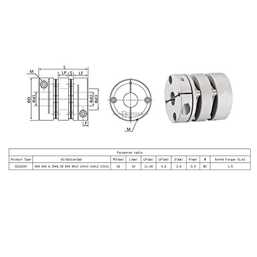 CHANCS Aluminiumlegierung Doppelmembranklammer Kupplung D26L30 10-12mm Motorwelle für Spindelschrittmotor