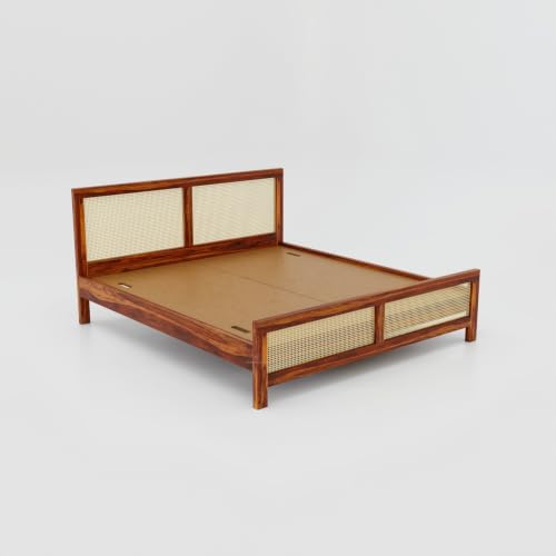 Image of Solid Sheesham Wood Queen Size Bed | Wooden Queen Size Cot Bed Double Bed for Bedroom,Home (Honey)