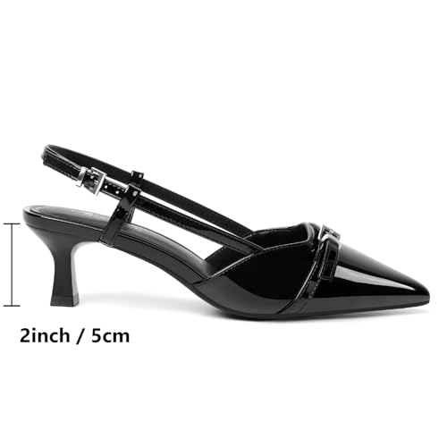 Image of Mostrin Kitten Heels for Women Pointed Toe Pumps Patent Leather Low Heel Slingback Heels with Buckle Dress Shoes for Dating Party Working