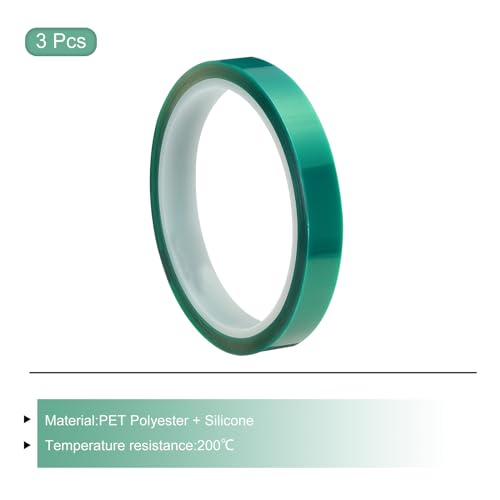 Image of MECCANIXITY Resin Tape Silicone Adhesive Tape High Temperature Resistance Easy Peeling Polyester for Epoxy Resin,River Tables,Craft,Remove Residue 0.51 Inch Wide 108FT Long(Green),Pack of 3
