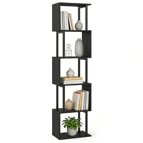 GIANTEX Bibliotheque en Forme de S, Bibliotheque Etagere Rangement à 5 Niveaux, Structure en Métal, Kits Anti-Basculement, 38 x 23 x 147 cm, Etagere Salon pour...